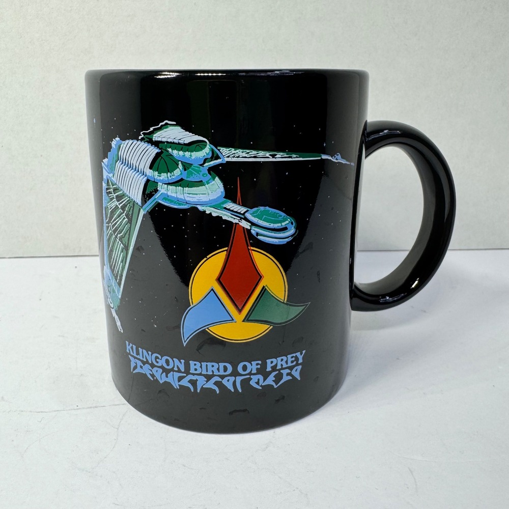 Vintage 1992 Star Trek The Next Generation Klingon Bird of Prey Black Coffee Mug